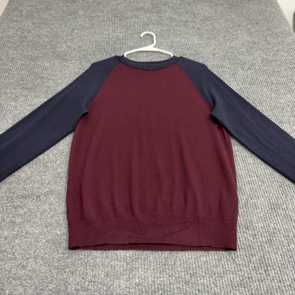 Banana Republic Sweater Mens M Burgundy Merino Wool Raglan Colorblock Casual
